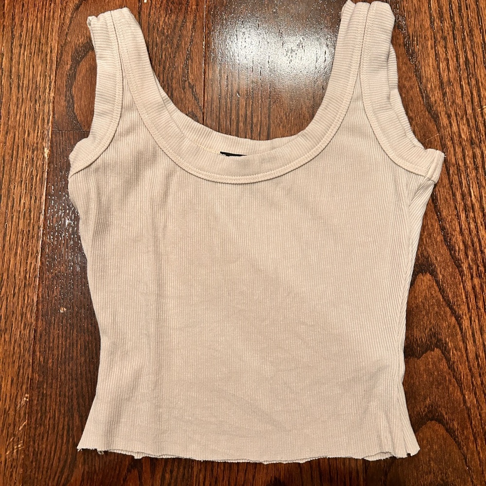 AKIRA Beige Ribbed Tank Top